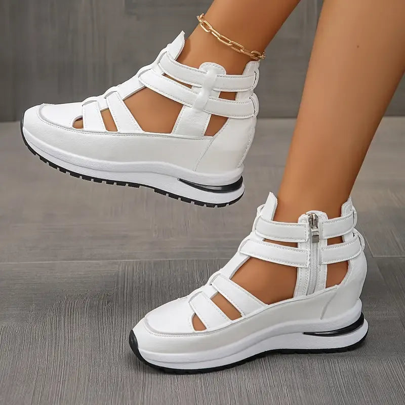 Zip Platform Gladiator Sneakers – Cutout Wedge Walking Shoes