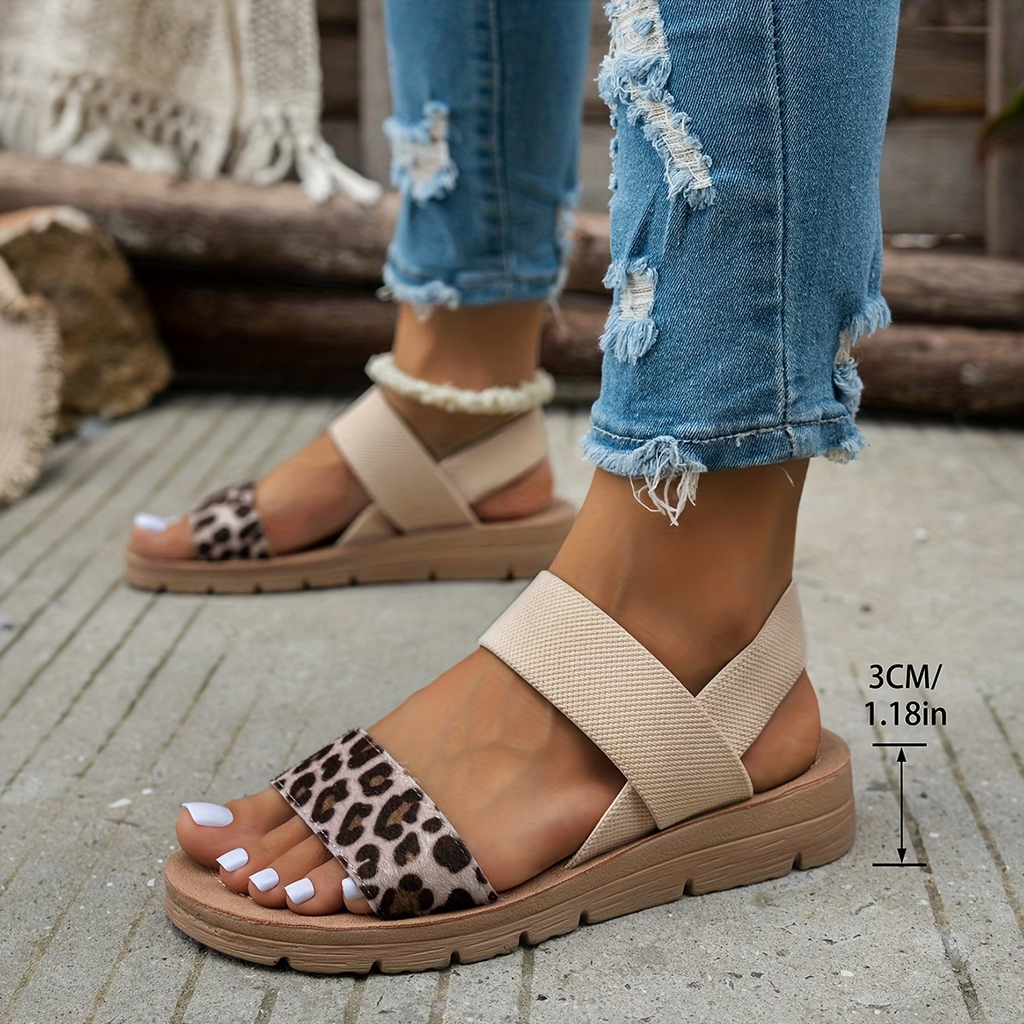 Leopard Strap Platform Sandals – Elastic Slingback Comfort Sandals
