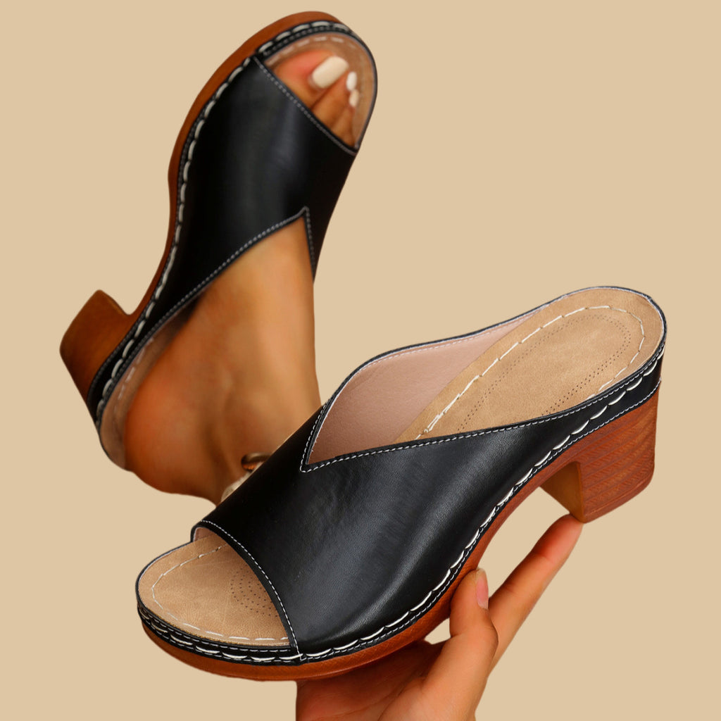 Peep Toe Heeled Mules – Elegant Chunky Heel Slide Sandals