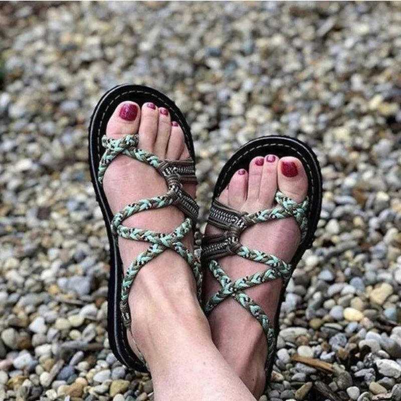 Braided Strap Flat Sandals – Boho Open Toe Summer Sandals