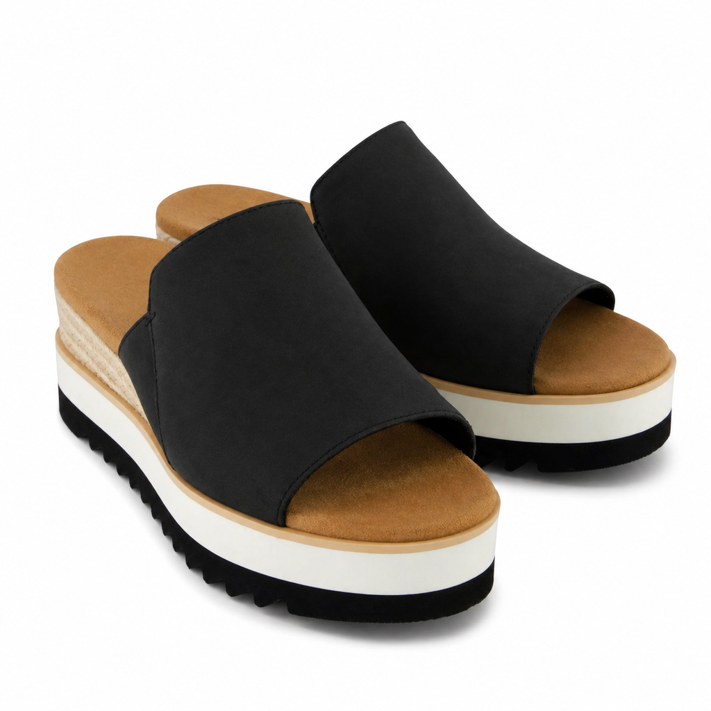 Canvas Platform Slide Sandals – Open Toe Wedge Comfort Slides