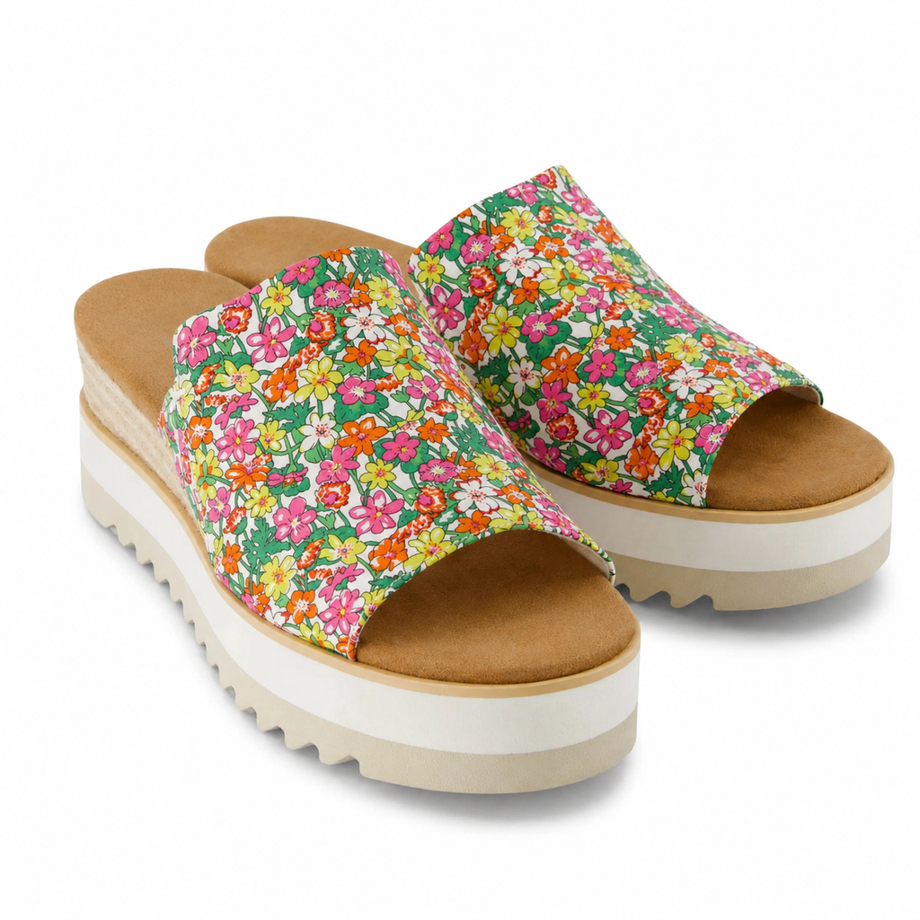Canvas Platform Slide Sandals – Open Toe Wedge Comfort Slides