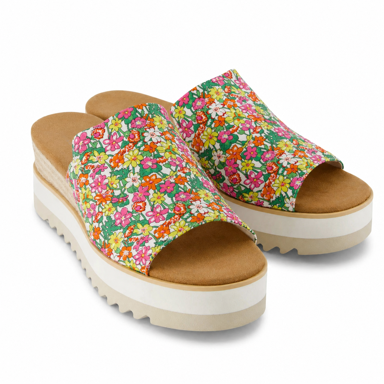 Canvas Platform Slide Sandals – Open Toe Wedge Comfort Slides