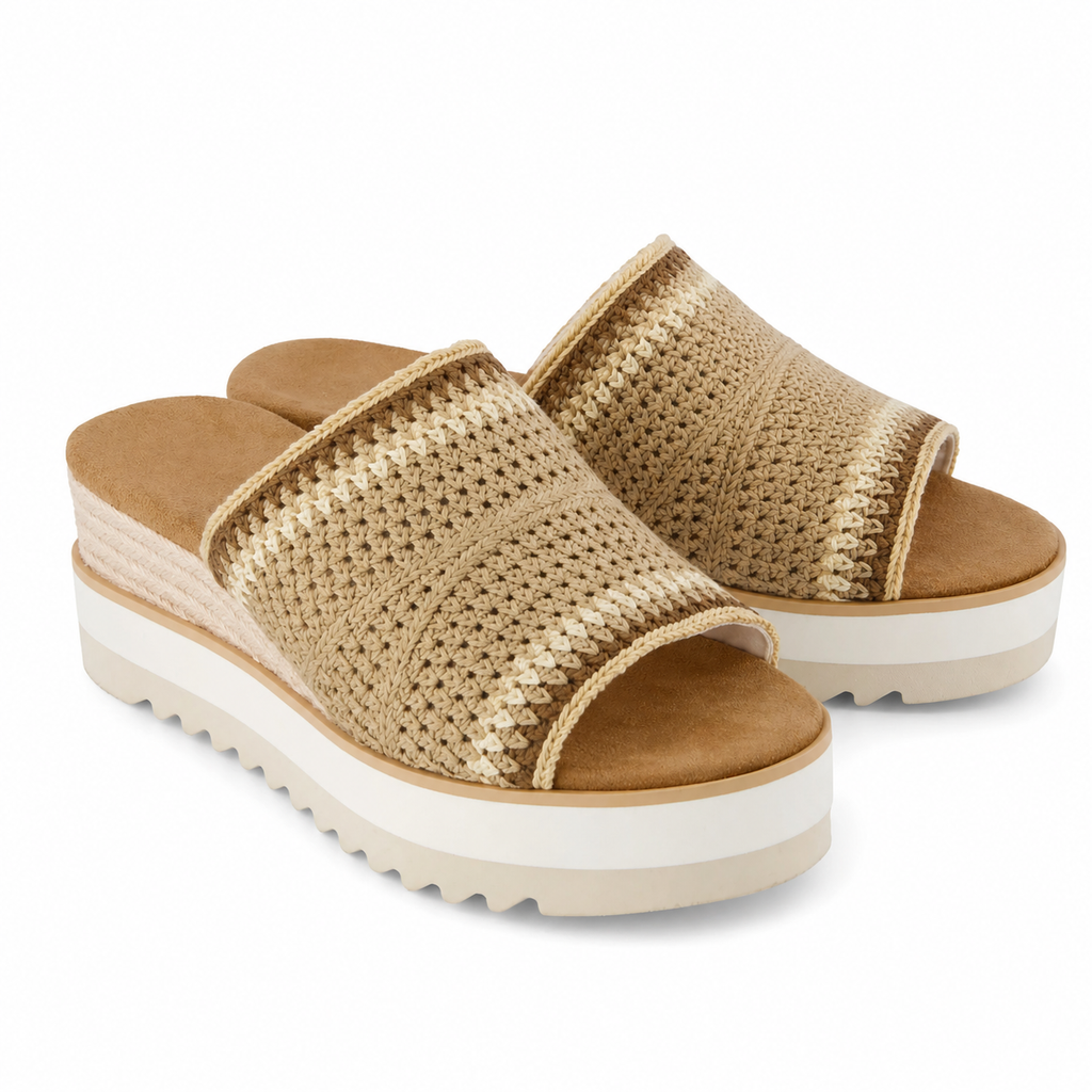 Canvas Platform Slide Sandals – Open Toe Wedge Comfort Slides