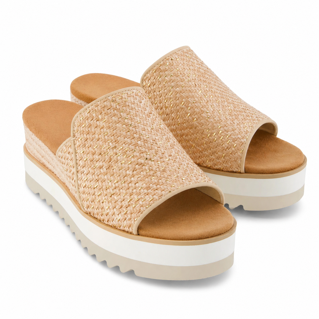 Canvas Platform Slide Sandals – Open Toe Wedge Comfort Slides