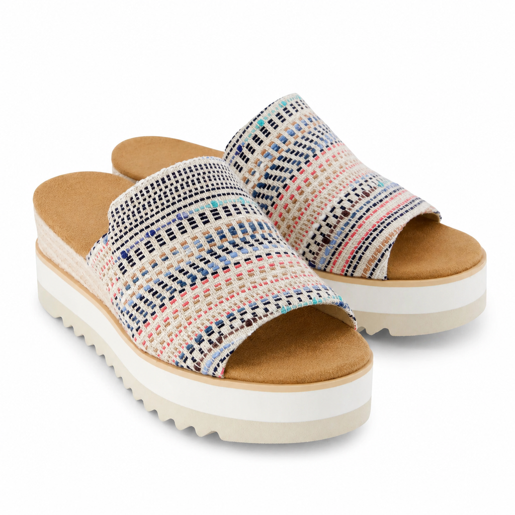 Canvas Platform Slide Sandals – Open Toe Wedge Comfort Slides