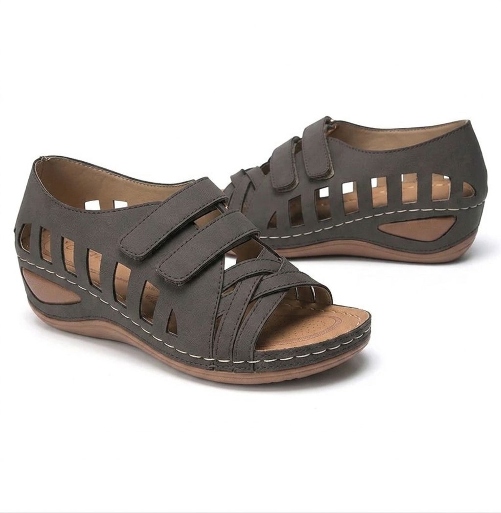 Cutout Wedge Walking Sandals – Adjustable Hook-and-Loop Comfort Sandals