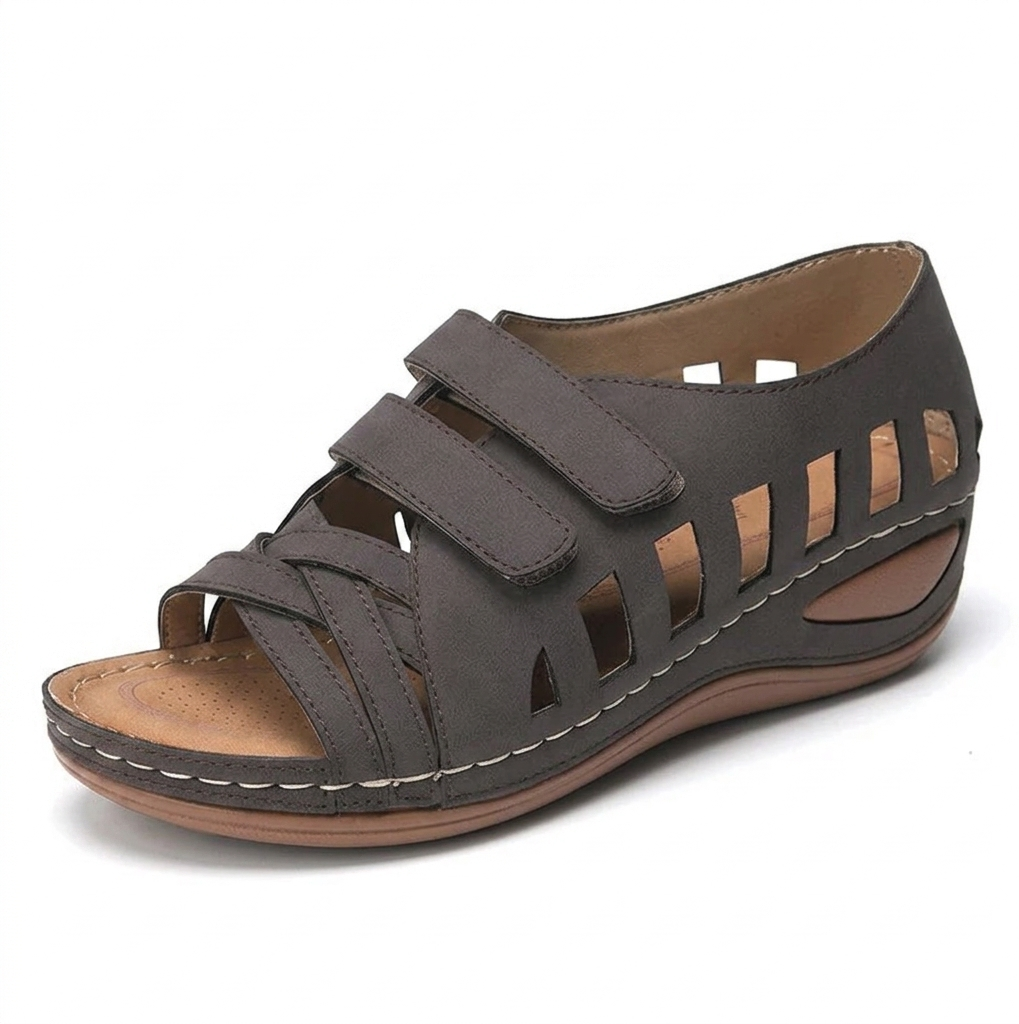Cutout Wedge Walking Sandals – Adjustable Hook-and-Loop Comfort Sandals