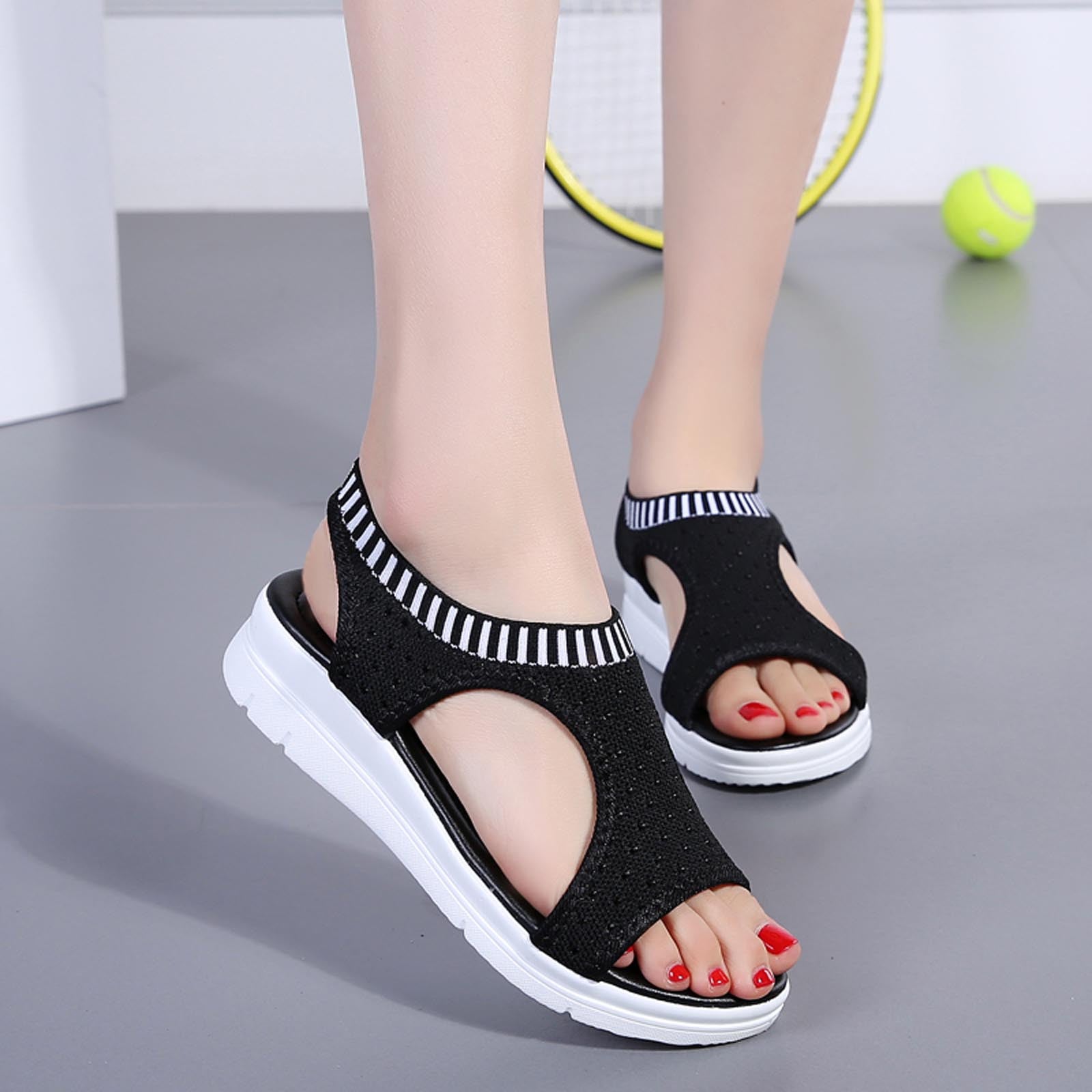 Womens Sandals New Fish Mouth Sandals Women's Large Size Flying Wedge Wedge Sports Women's Sandals Thick Sole Casual Sandals Wedge Sandals for Women