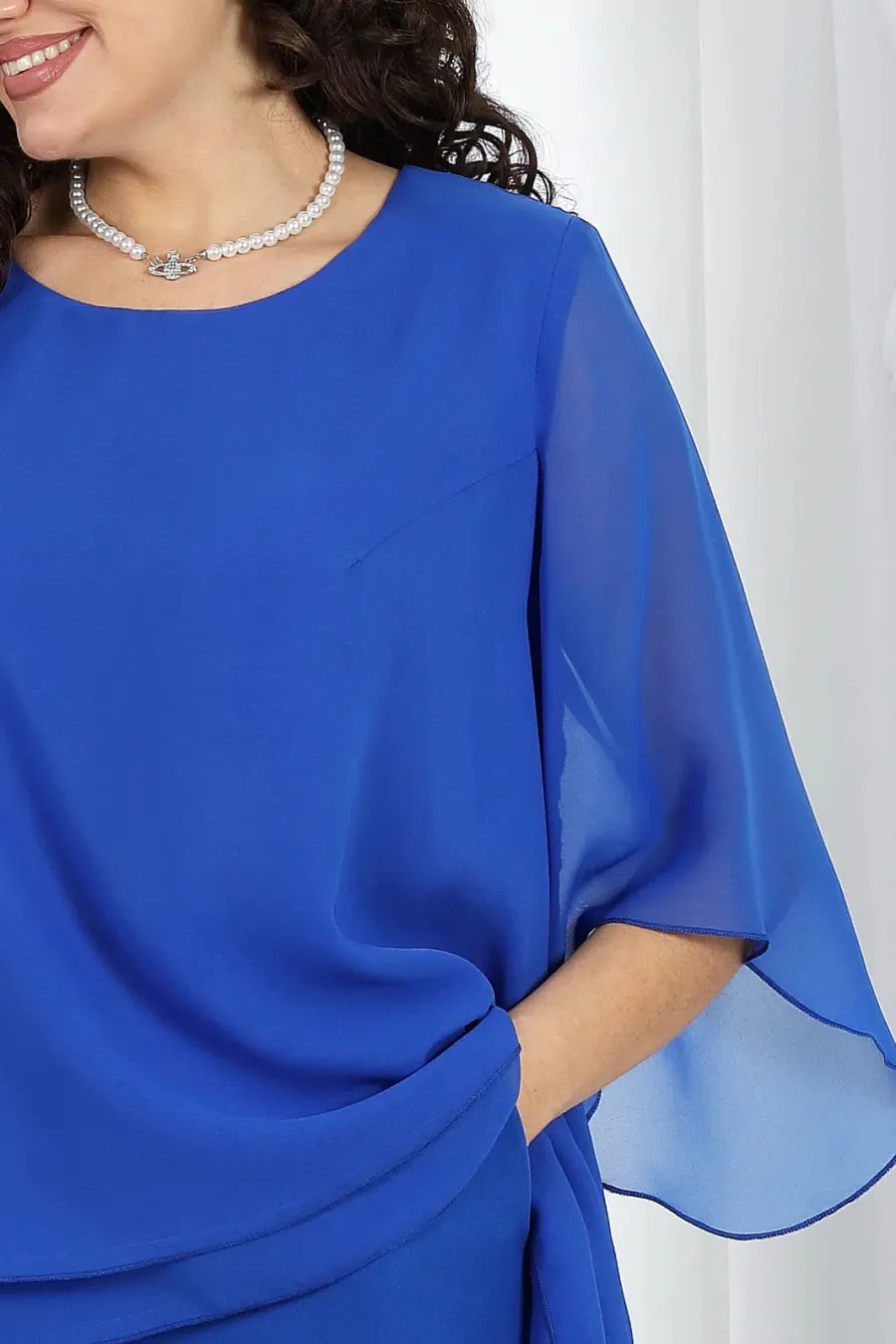 Elegant Layered Chiffon High-Low Top and Pants Two Piece Set