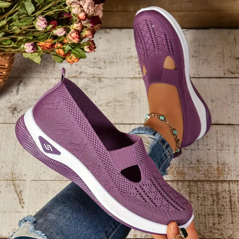 Breathable Knit Walking Shoes – Slip-On Platform Comfort Sneakers