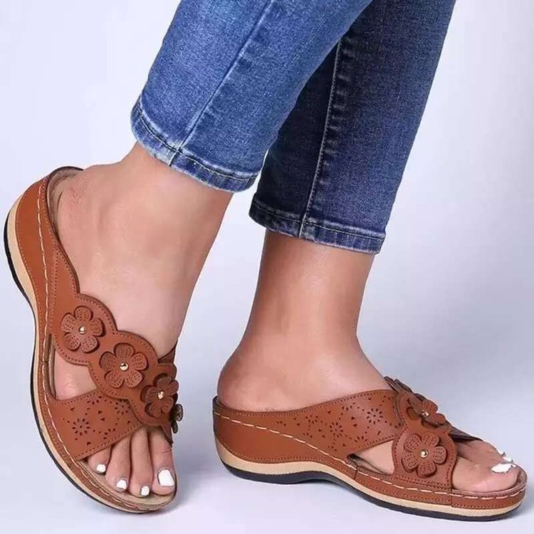 Floral Wedge Slide Sandals – Vintage Arch Support Comfort Sandals