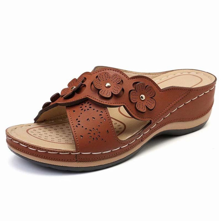 Floral Wedge Slide Sandals – Vintage Arch Support Comfort Sandals