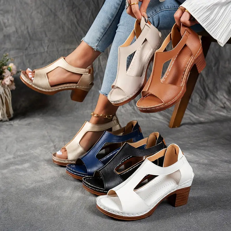 Cutout Chunky Heel Sandals – Open Toe Comfort Heeled Sandals
