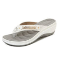 Rhinestone Thong Wedge Sandals – Cushioned Arch Support Flip-Flops