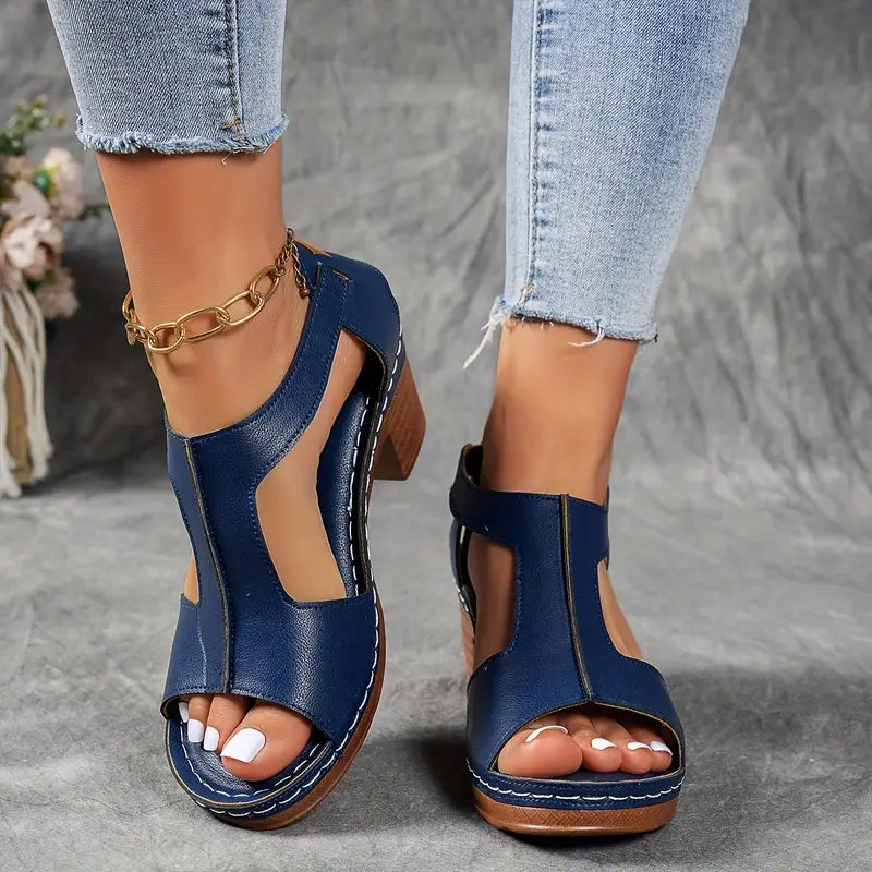 Cutout Chunky Heel Sandals – Open Toe Comfort Heeled Sandals