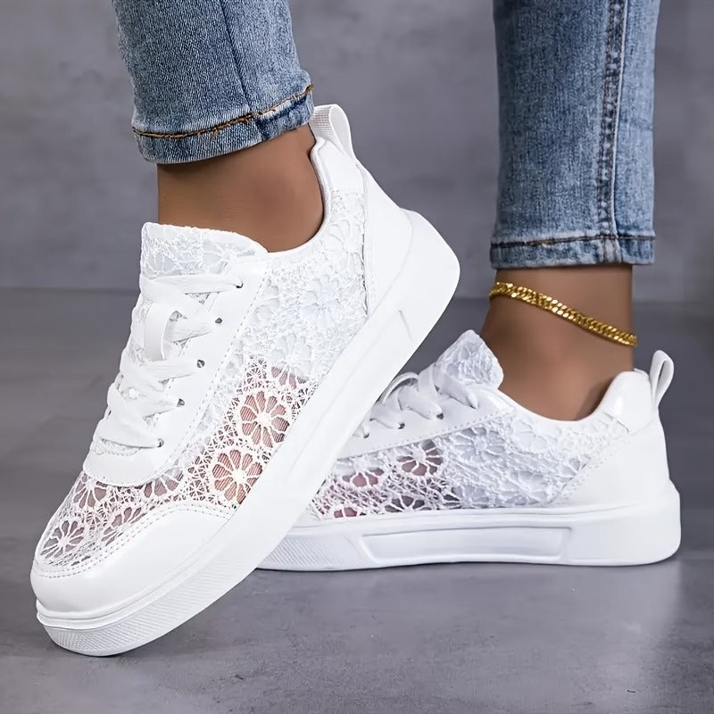 Lace Platform Sneakers – Breathable Floral Mesh Walking Shoes
