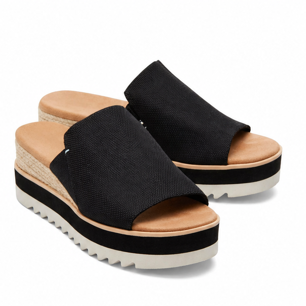 Canvas Platform Slide Sandals – Open Toe Wedge Comfort Slides