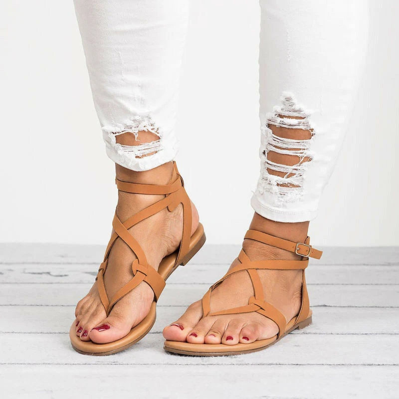 Strappy Flat Sandals – Adjustable Ankle Strap Summer Sandals