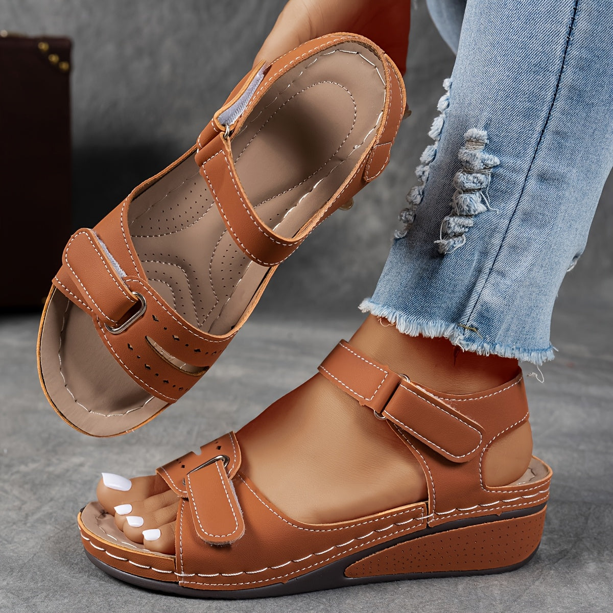 Adjustable Wedge Sandals – Arch Support Open Toe Comfort Sandals