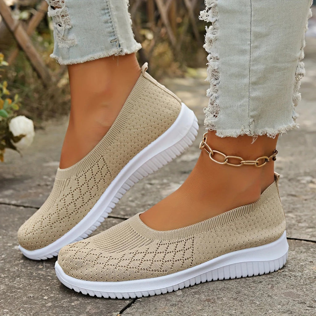 Knit Slip-On Flats – Breathable Lightweight Walking Shoes