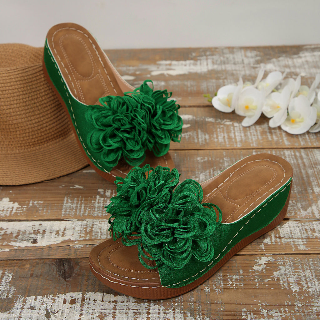 Floral Wedge Slide Sandals – Open Toe Comfort Mules