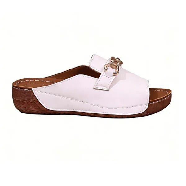 Metal Chain Slide Sandals – Open Toe Comfort Flat Sandals