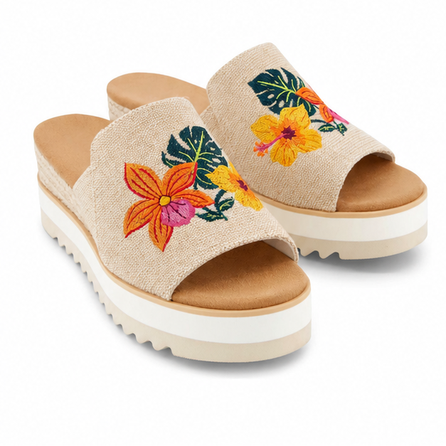 Canvas Platform Slide Sandals – Open Toe Wedge Comfort Slides