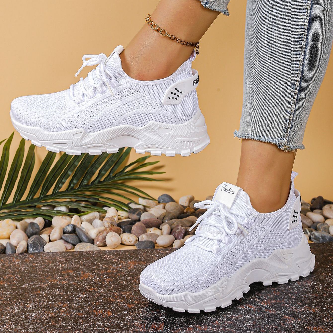 Knit Walking Sneakers – Breathable Lightweight Lace-Up Shoes
