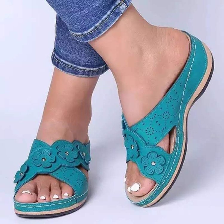 Floral Wedge Slide Sandals – Vintage Arch Support Comfort Sandals