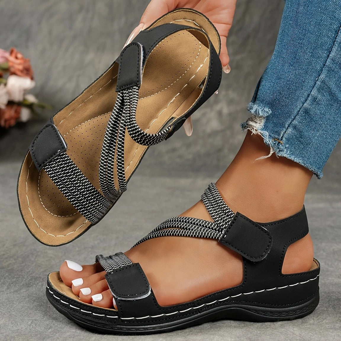 Elastic Strap Walking Sandals – Lightweight Open Toe Comfort Sandals