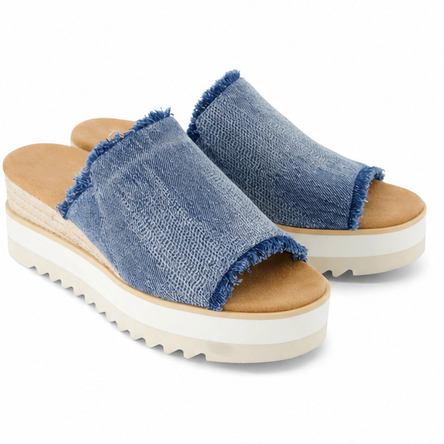 Canvas Platform Slide Sandals – Open Toe Wedge Comfort Slides