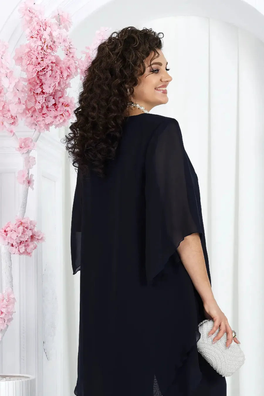 Elegant Layered Chiffon High-Low Top and Pants Two Piece Set