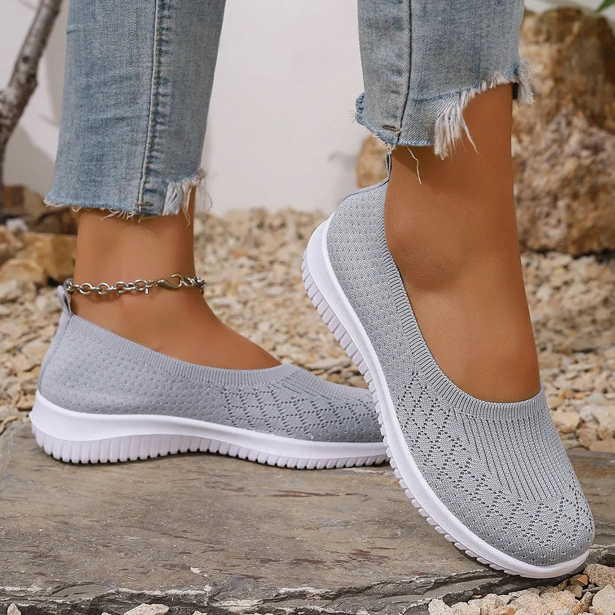 Knit Slip-On Flats – Breathable Lightweight Walking Shoes