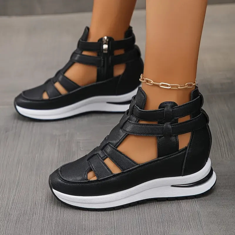 Zip Platform Gladiator Sneakers – Cutout Wedge Walking Shoes