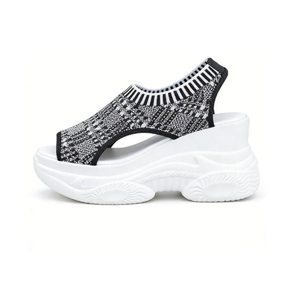 Knit Platform Wedge Sandals – Breathable Peep Toe Walking Shoes