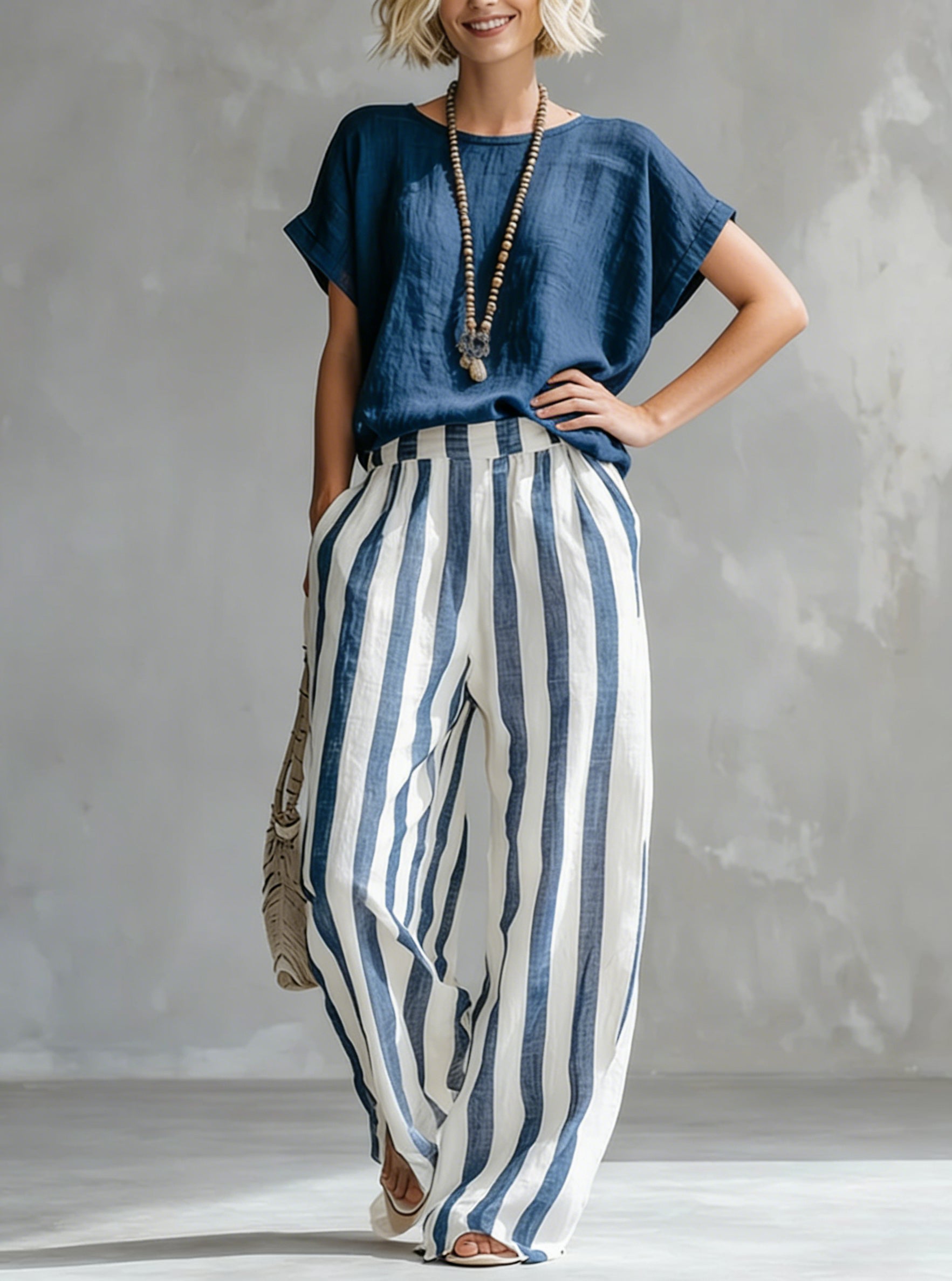 Cozy Loose-fit Striped Cotton-linen Two-piece Set ✨Plus Size Friendly XS-4XL