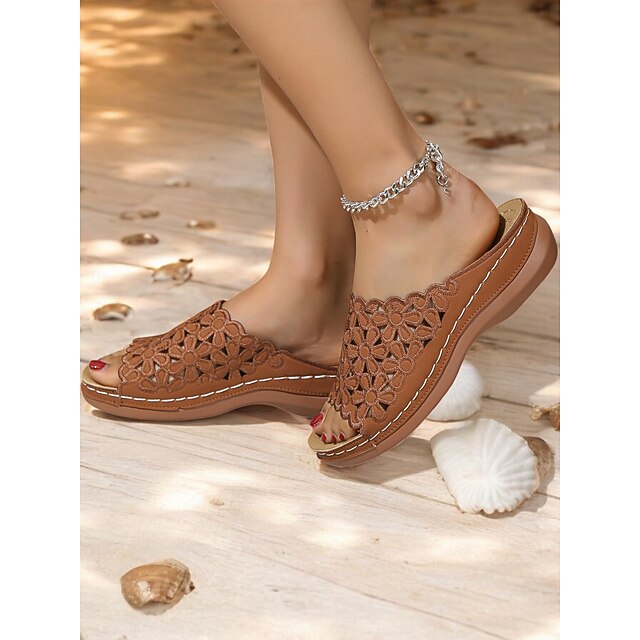 Floral Lace Slide Sandals – Open Toe Comfort Summer Slides