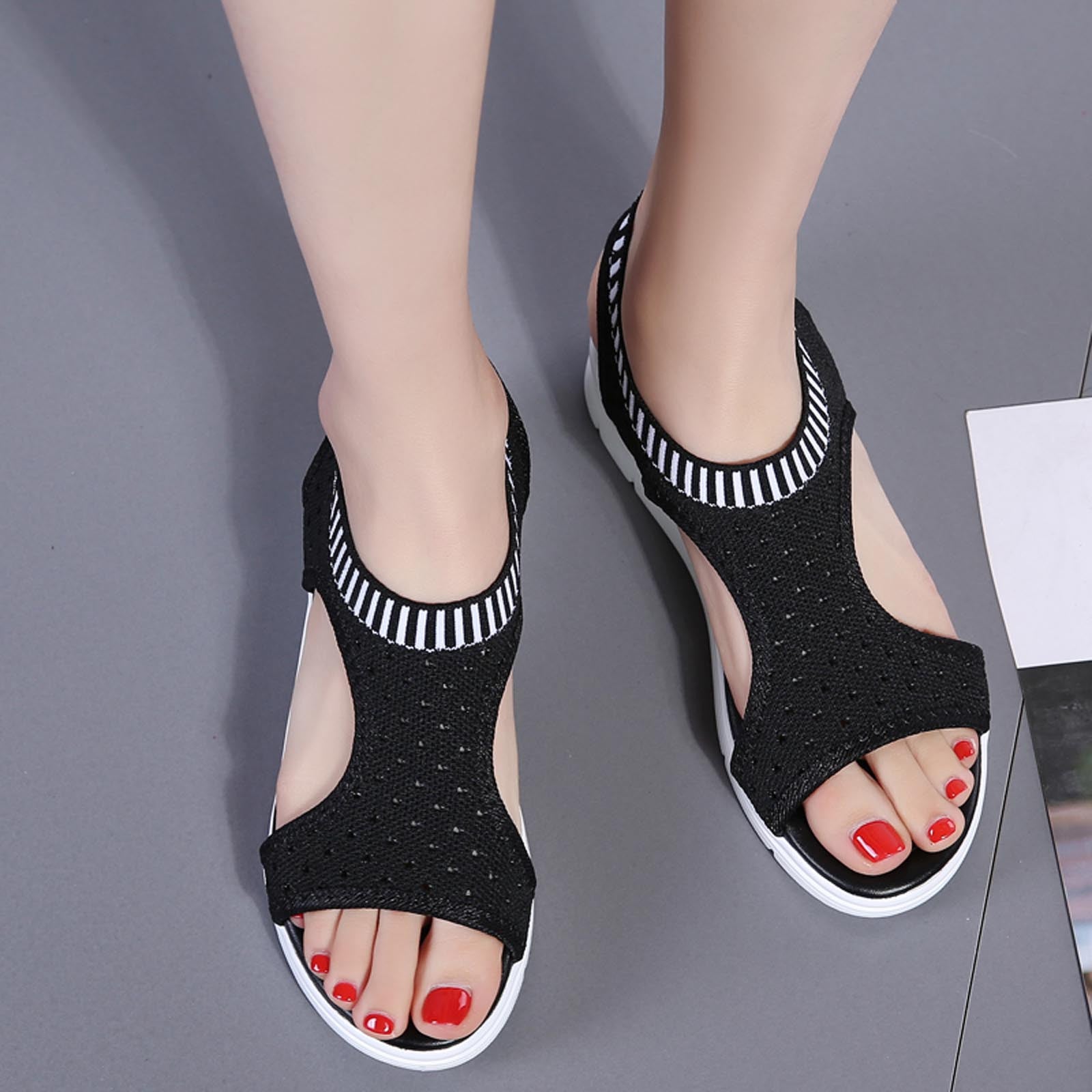 Womens Sandals New Fish Mouth Sandals Women's Large Size Flying Wedge Wedge Sports Women's Sandals Thick Sole Casual Sandals Wedge Sandals for Women
