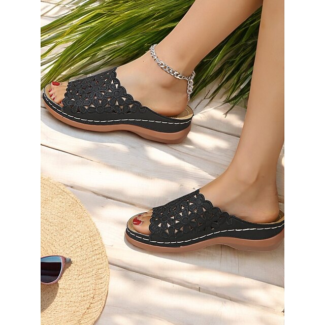 Floral Lace Slide Sandals – Open Toe Comfort Summer Slides