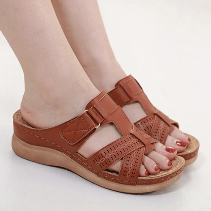 Perforated Wedge Slide Sandals – Adjustable Open Toe Comfort Slides