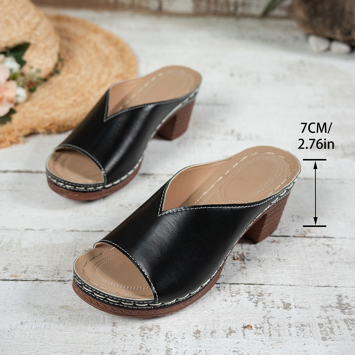 Peep Toe Heeled Mules – Elegant Chunky Heel Slide Sandals